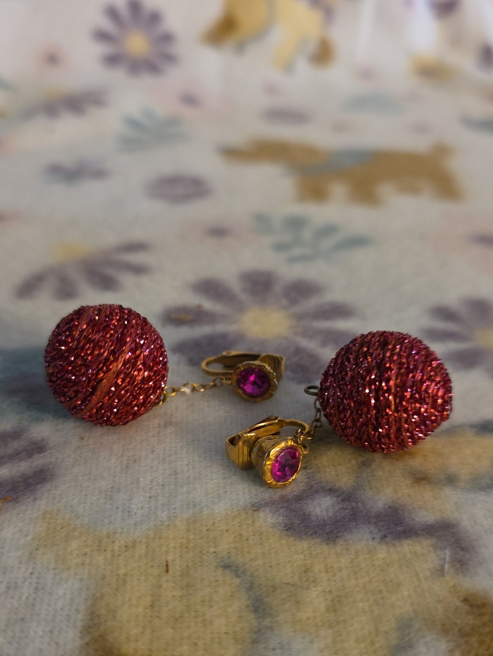 Gold-Tone Clip-On Earrings with Sparkling Pink Orb Drops
